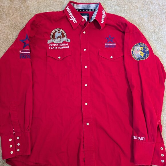Vintage WRANGLER Pearl Snap Button Up RENO Rodeo 2010 Roping Team Contestant XL - Picture 1 of 10